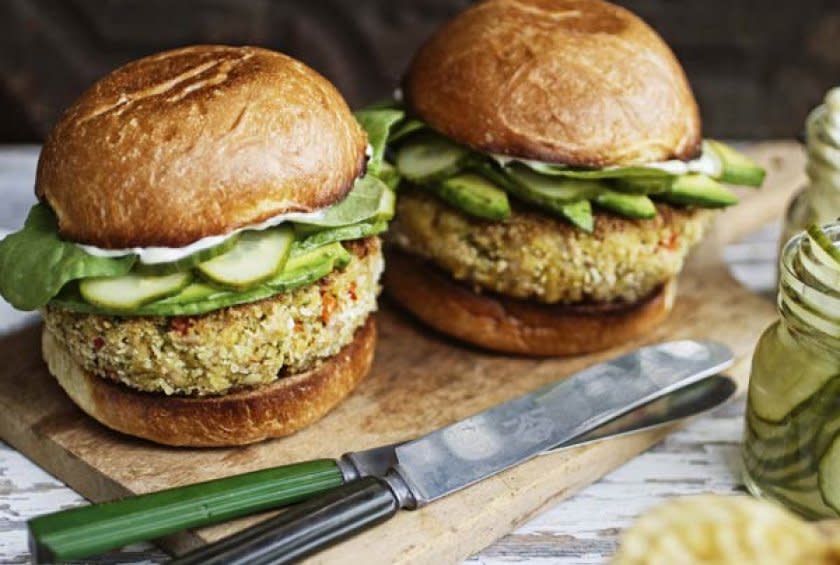 Tuna Burgers With Wasabi Mayo and Quick Cucumber Pickle