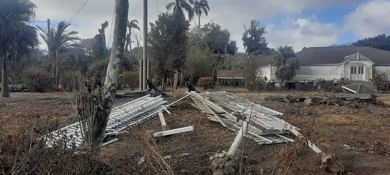 Damaged buildings following volcanic eruption and tsunami, in Tongatapu