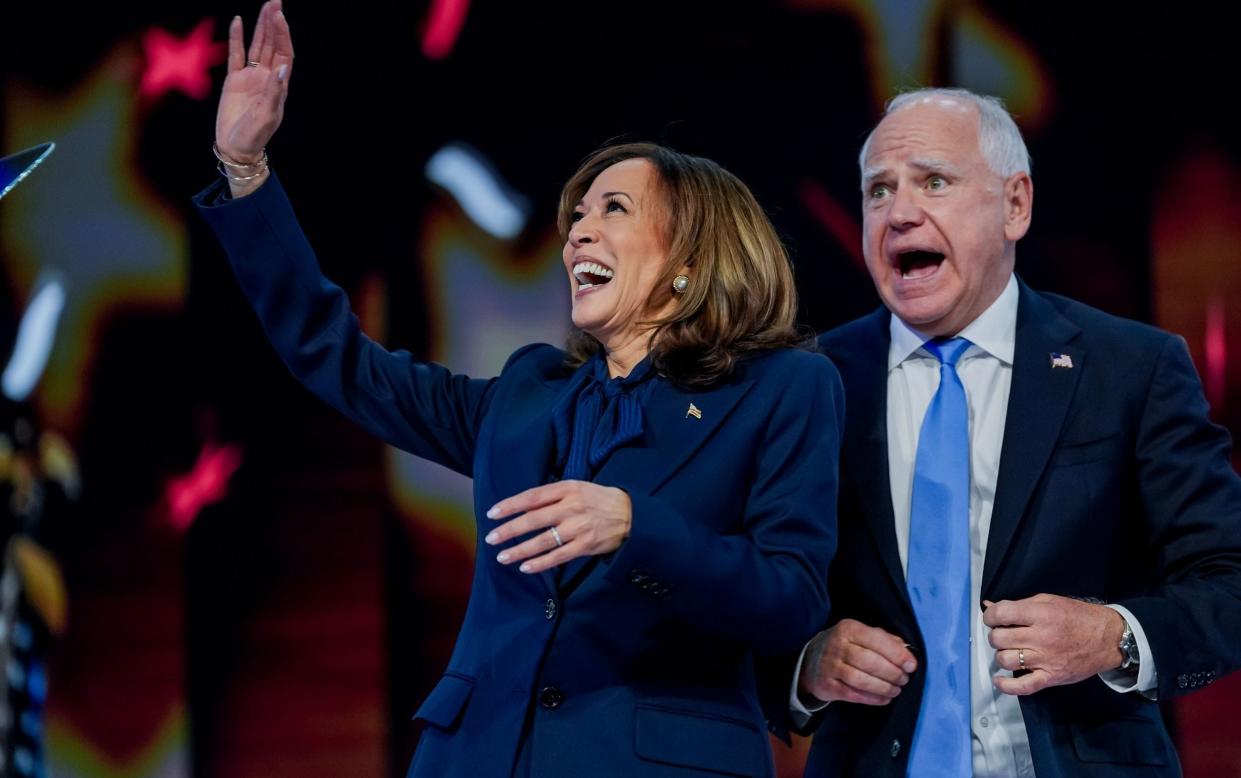 Kamala Harris and Tim Walz at the Democratic National Convention in Chicago, Illinois, USA