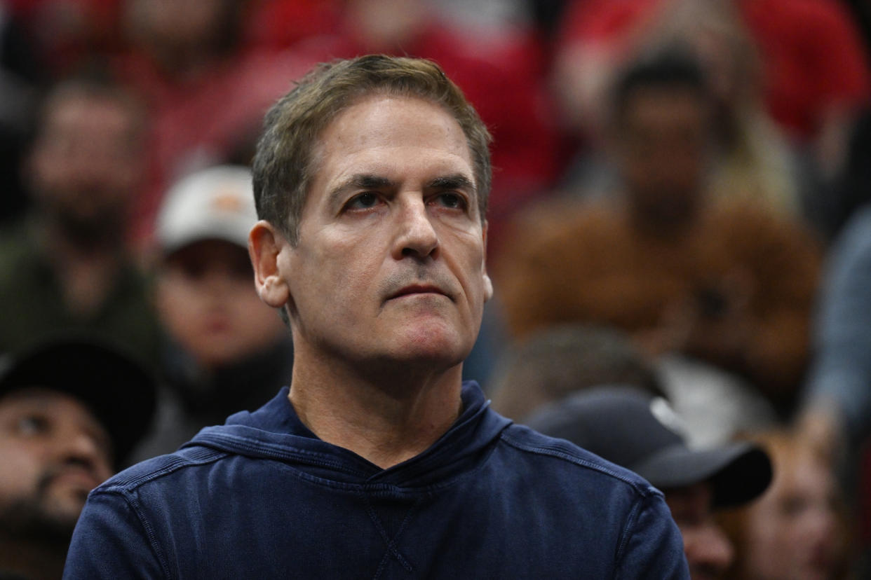 CHICAGO, ILLINOIS - DECEMBER 10: Mark Cuban of the Dallas Mavericks looks on during the game against the Chicago Bulls at United Center on December 10, 2022 in Chicago, Illinois.  NOTE TO USER: User expressly acknowledges and agrees that, by downloading and or using this photograph, User is consenting to the terms and conditions of the Getty Images License Agreement.  (Photo by Quinn Harris/Getty Images)