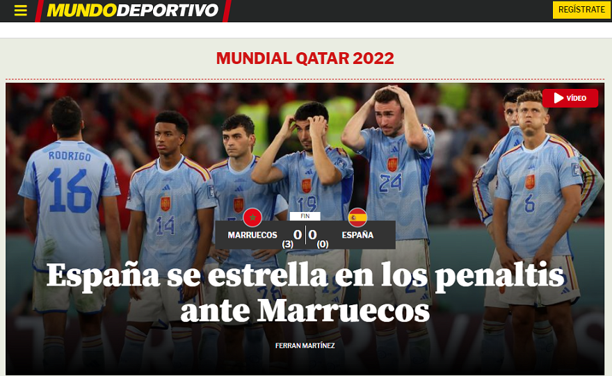 El periódica catalán Mundo Deportivo reaccionó a la eliminación de España en el Mundial Qatar 2022.