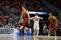 Iowa State's Aljaz Kunc reacts during the second half of a second-round NCAA college basketball tournament game against Wisconsin Sunday, March 20, 2022, in Milwaukee. Iowa State won 54-49. (AP Photo/Jeffrey Phelps)