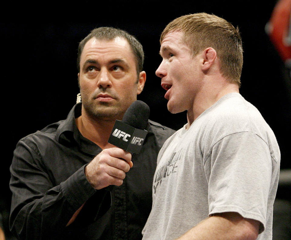 <p>The UFC exploded in popularity in 2006. Few events were bigger than UFC 60, when welterweight champ Matt Hughes (R) met the returning Gracie in a non-title fight on May 17 in Los Angeles. A record 620,000 PPV buys were recorded as old-school fans returned to see the new school take over, as Hughes scored a first-round TKO. (Photo by Gregg DeGuire/WireImage) </p>