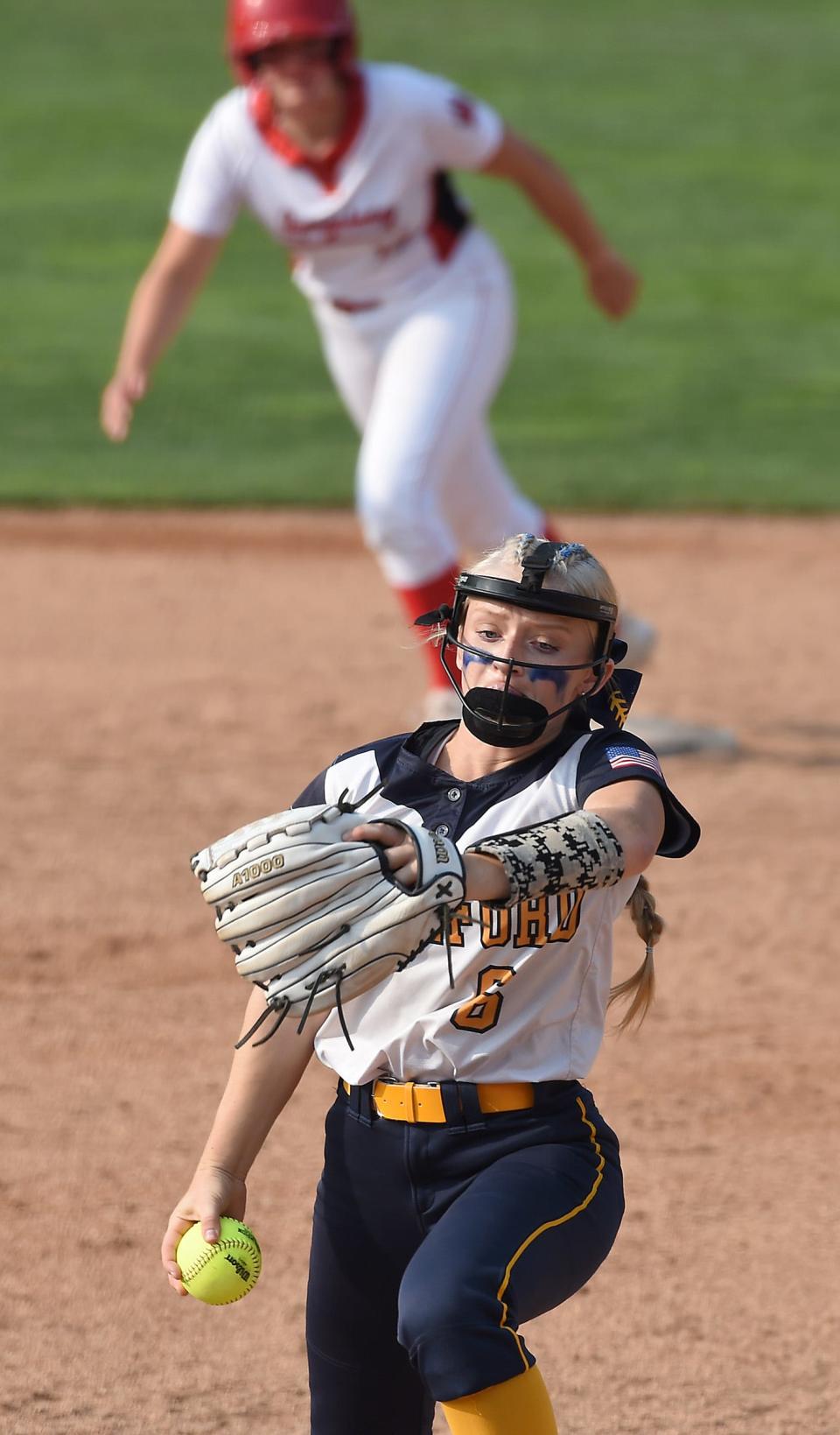Pitcher Unity Nelson shuts down Laingsburg as they threaten as the Bobcats beat Laingsburg 8-0 in the Division 3 state semifinals at Seehia Stadium, MSU Friday, June 16, 2023.
