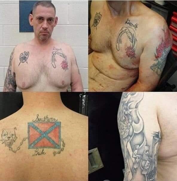 Photos of Casey White’s tattoos, which he has on his chest, back and arms.