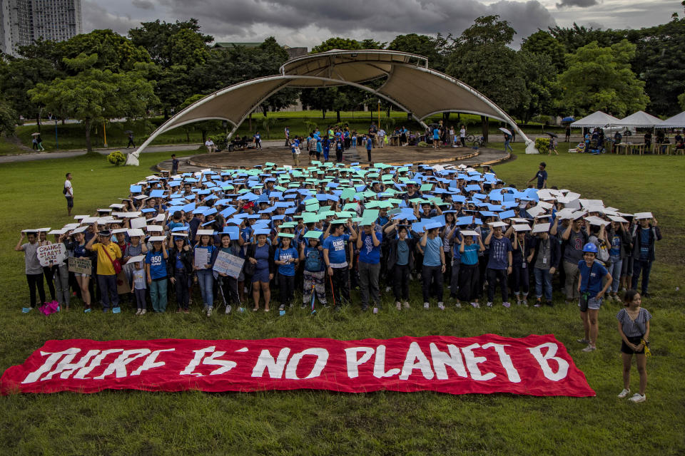 QUEZON, PHILIPPINES - SEPTEMBER 20: Filipino students take part in the Global Climate Strike on September 20, 2019 in Quezon city, Metro Manila, Philippines. Students and adults joined together on Friday as part of a global mass day to demand action on climate change. (Photo by Ezra Acayan/Getty Images)