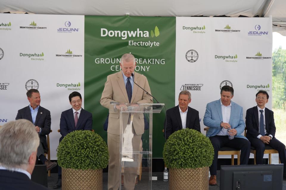 Clarksville Mayor Joe Pitts at the Dongwha Electrolytes groundbreaking ceremony in Clarksville, Tennessee on June 6, 2023.