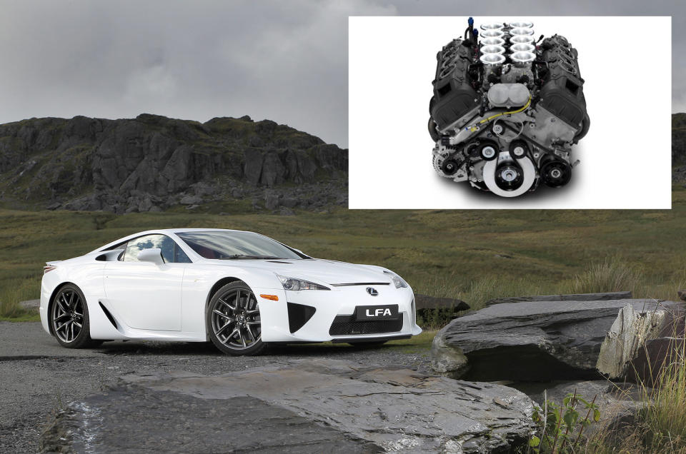<p>The LFA was a no-expense-spared exercise in creating a <strong>halo</strong> model for Lexus, and at its heart was a 4.8-litre V10 engine that <strong>whizzed</strong> up to 9000rpm. This motor could rev so quickly and freely that Lexus had to use a digital rev counter as an analogue one could not keep up with the way the motor changed revs with each gear shift through the six-speed transmission.</p><p>The 553bhp engine was only ever used in the LFA and, while it certainly gave Lexus the halo it wanted, the engine was developed in collaboration with <strong>Yamaha</strong>. With Yamaha’s expertise in this sort of high-revving motor from its motorcycles, it used <strong>titanium</strong> for the connecting rods and valves to reduce weight and reciprocating mass. This is also why a V10 configuration was chosen to give smaller, lighter pistons than a V8 of the same capacity would use.</p>