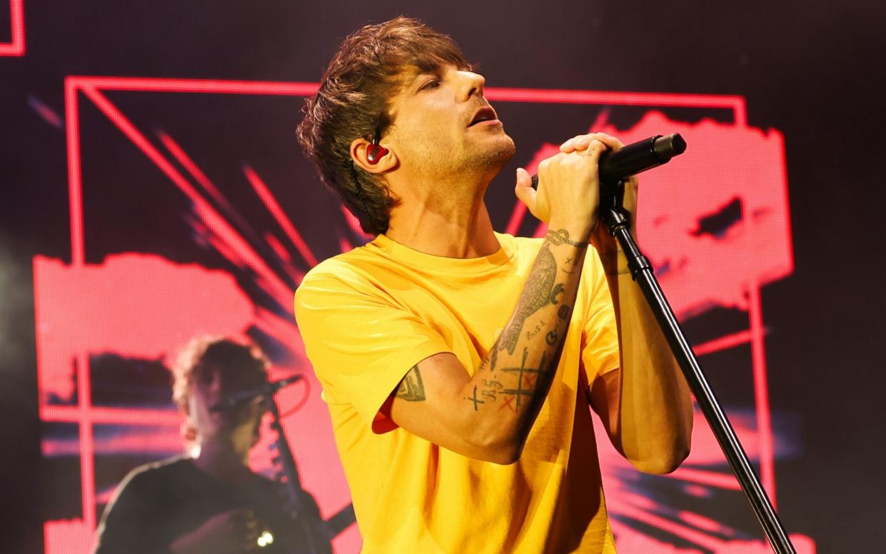 Louis Tomlinson performs on stage during a concert at Hovet in Stockholm, Sweden