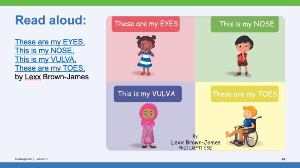 “These are My Eyes, This is My Nose, This is My Vulva, These are My Toes” aims to “help children of all genders and their caregivers normalize body parts.” NYC DOE