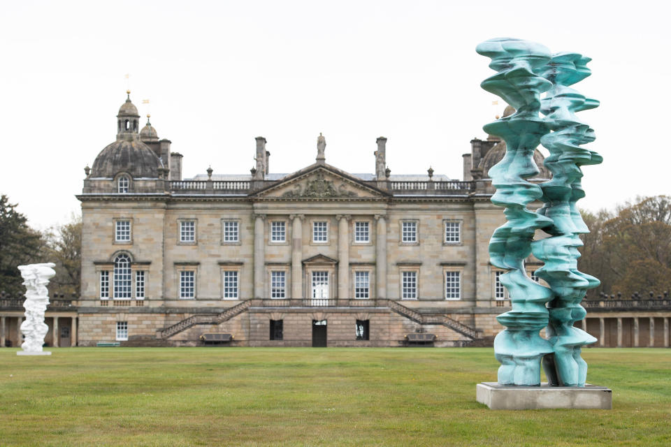 <p>EDITORIAL USE ONLY Sculptures titled 'Mean Average' and 'Runner' by Sir Tony Cragg are unveiled at Houghton Hall in Norfolk as part of a major exhibition of his work, opening to the public on May 19. Issue date: Monday May 10, 2021.</p>
