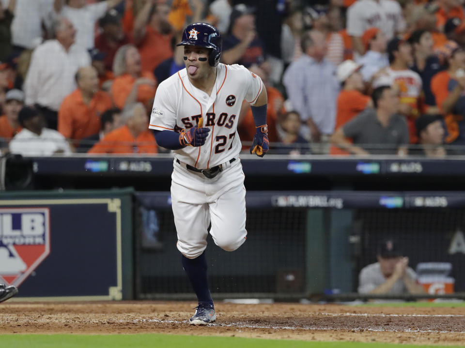 Jose Altuve joined Babe Ruth, Reggie Jackson, George Brett, Albert Pujols and a handful of others as the only players to hit three home runs in a postseason game. (AP)