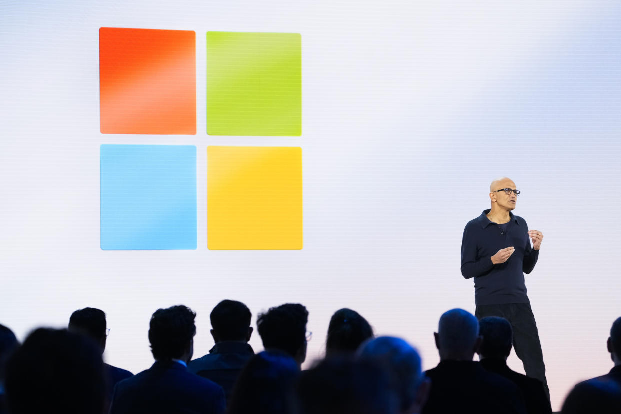 Microsoft CEO Satya Nadella speaks during a showcase event of the company's AI assistant, Copilot, ahead of the annual Build developer conference at Microsoft headquarters, Monday, May 20, 2024, in Redmond, Wash. (AP Photo/Lindsey Wasson)