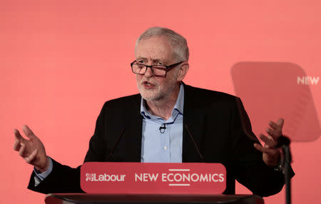FILE PHOTO: Britain's opposition Labour Party leader, Jeremy Corbyn, speaks at a conference on alternative models of ownership, in central London, Britain February 10, 2018. REUTERS/Simon Dawson/File Photo