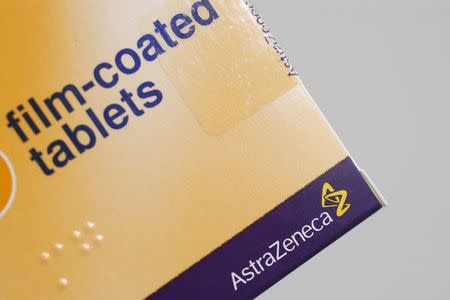 The logo of AstraZeneca is seen on a medication package in a pharmacy in London April 28, 2014. REUTERS/Stefan Wermuth