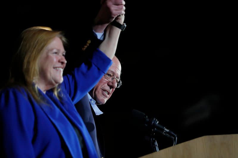 U.S. Democratic presidential candidate Senator Bernie Sanders addresses supporters after being declared the winner of the Nevada Caucus as he holds a campaign rally in San Antonio, Texas, U.S.