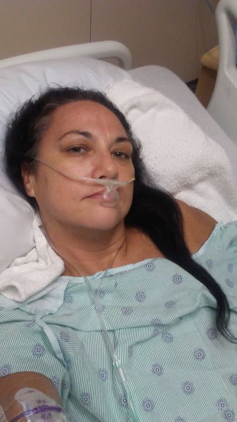 Heather Harbottle, who lives in Hawaii, is seen in hospital while battling the flesh-eating bacteria.