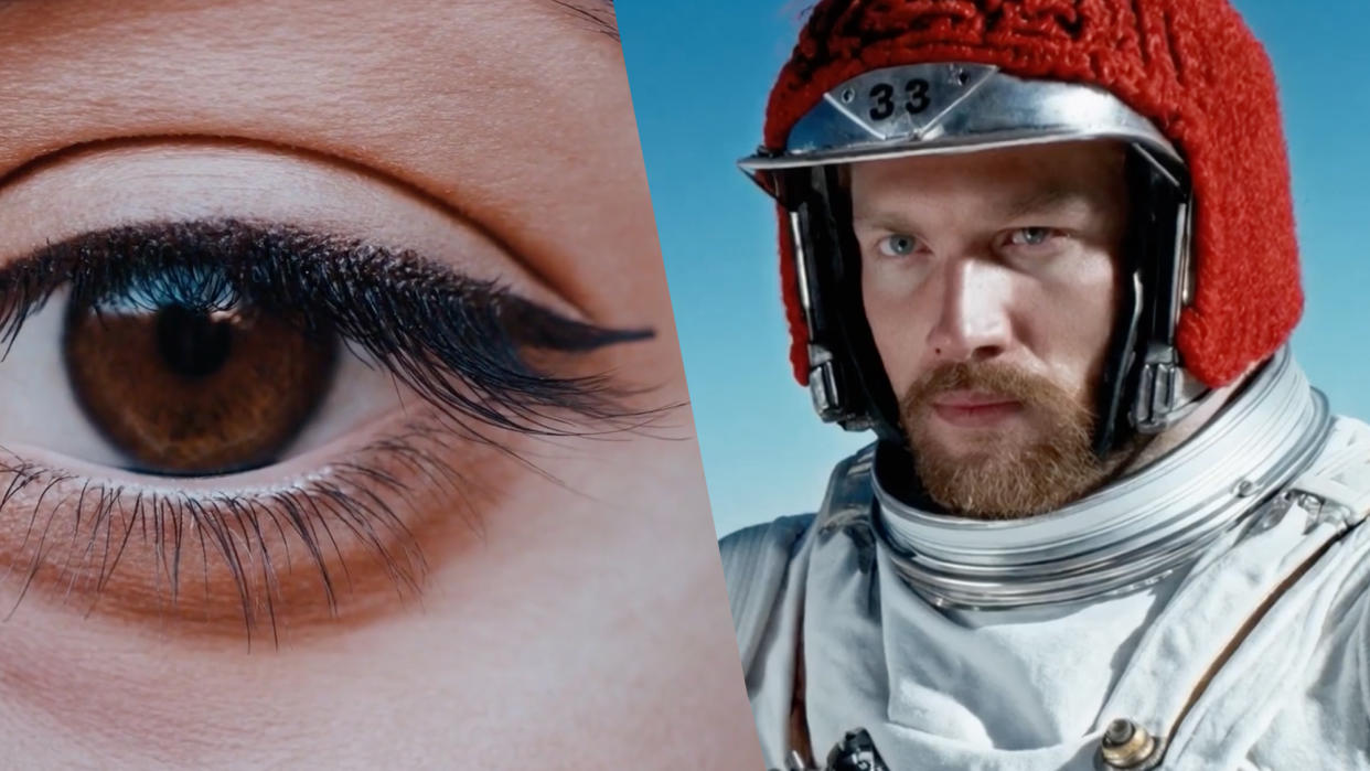  A woman's eye and man in a spacesuit. 