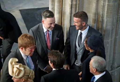 Elton John and David Beckham chatted before the ceremony