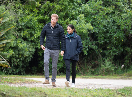 Britain's Prince Harry and Meghan, Duchess of Sussex visiting Abel Tasman National Park, which sits at the north-Eastern tip of the South Island, New Zealand to visit some of the conservation initiatives managed by the Department of Conservation, October 29, 2018. Paul Edwards/Pool via REUTERS