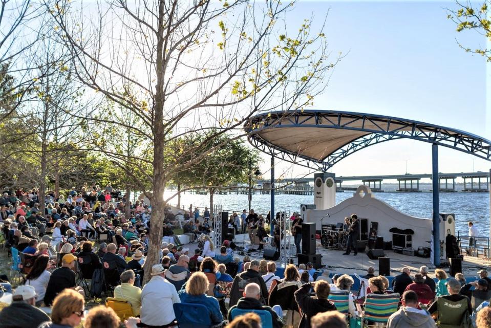 Realize Bradenton's popular Music in the Park concert series returns Friday to Bradenton Riverwalk. The event will now be held at the larger Pavilion at Rossi Park after previously taking place just to the west at the Riverwalk's Mosaic Amphitheater, pictured here during a Music in the Park event in 2019.