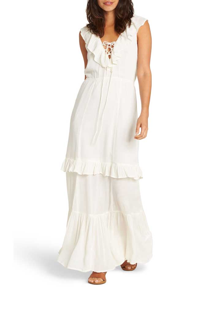 White ruffle tiered maxi dress. 