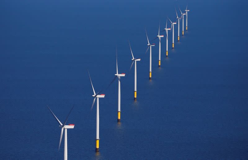 FILE PHOTO: General view of the Walney Extension offshore wind farm operated by Orsted off the coast of Blackpool