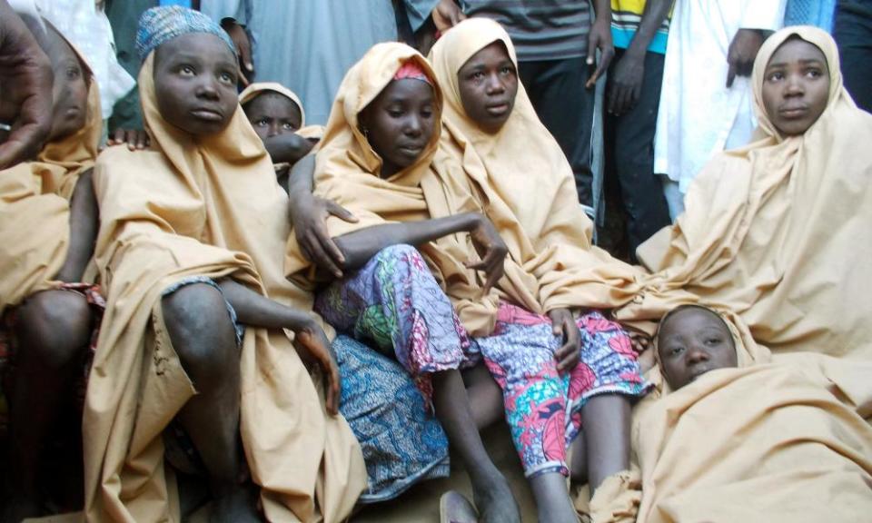 Some of the Dapchi schoolgirls immediately after their release in Jumbam village, Yobe state, Nigeria.