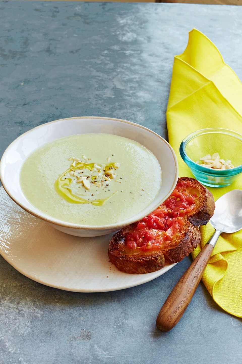 White Gazpacho with Tomato Toasts