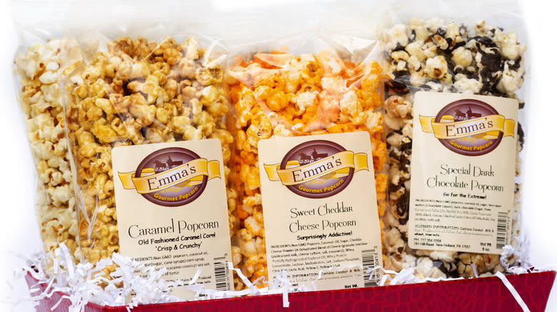 Three bags of Emma's Gourmet Popcorn