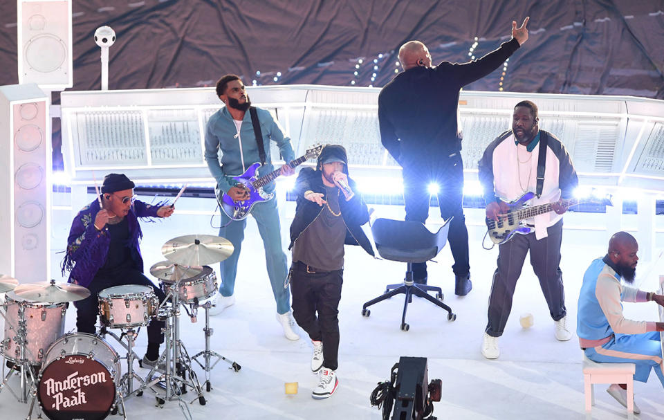 Fans were loving the Super Bowl halftime show with Anderson Paak's cameo during Eminem's performance stealing the show. Photo: Getty