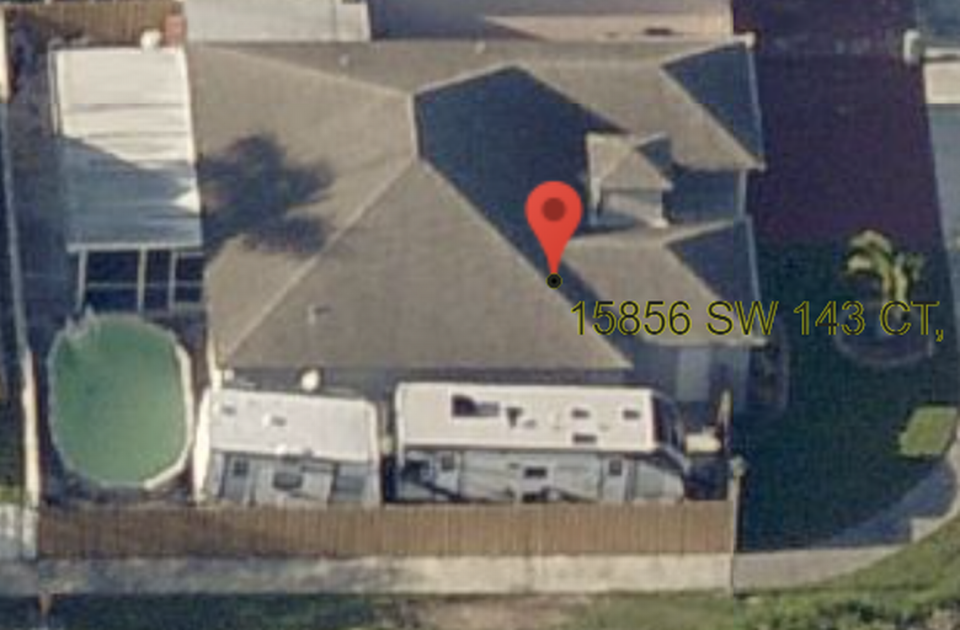 An overhead view of the north side of 15856 SW 143rd St. shows a side door had been added by Sept. 15, 2017.