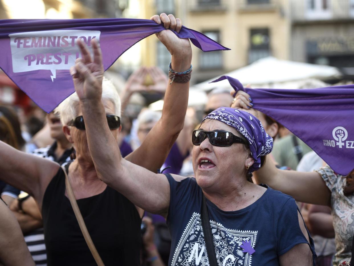 People protest in Pamplona, Spain, after a court ordered the release on bail of The Wolf Pack: Getty Images