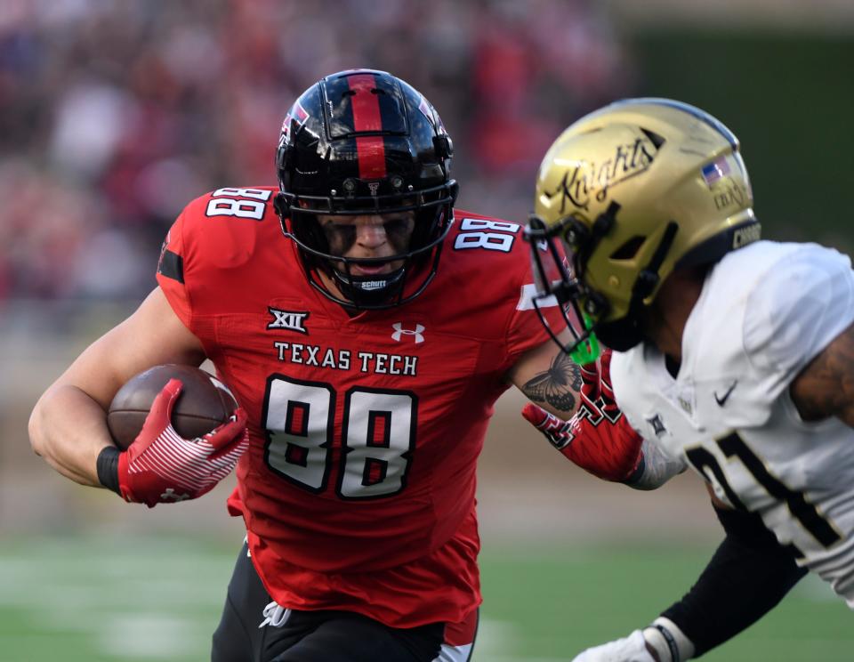Texas Tech tight end Baylor Cupp (88) and the Red Raiders beat Central Florida in their sixth and final home game this season. Tech athletics director Kirby Hocutt, for a combination of reasons, says he will schedule the Red Raiders for at least seven home games every year in seasons to come.