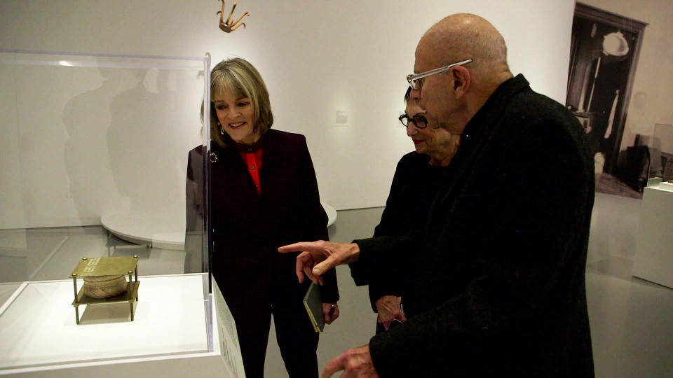 Correspondent Rita Braver with Barbara and Aaron Levine, taking in a ball of string.  / Credit: CBS News