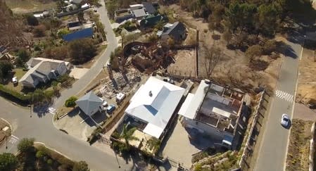 An aerial image shows the damage after a wildfire in Knysna