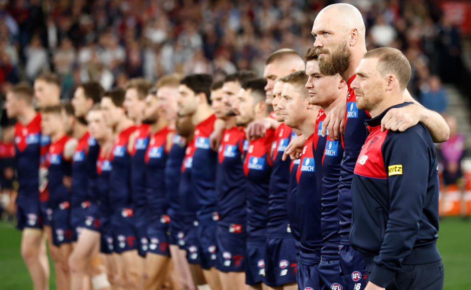 Simon Goodwin, pictured here with his Melbourne Demons players.