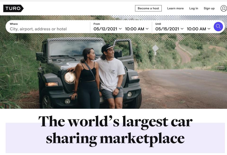 Turo car sharing website screenshot