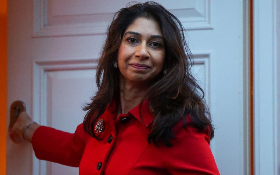 Suella Braverman leaves her home ahead of the reshuffle on Monday morning