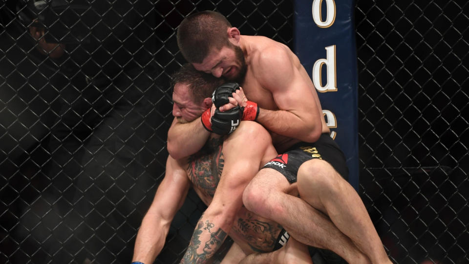 McGregor was tapped out by Khabib in the fourth round. Pic: Getty