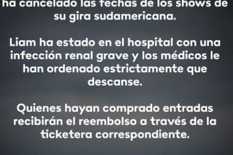 El comunicado de la productora DF Enterteinment en sus redes sociales acerca de la cancelación del show de Liam Payne