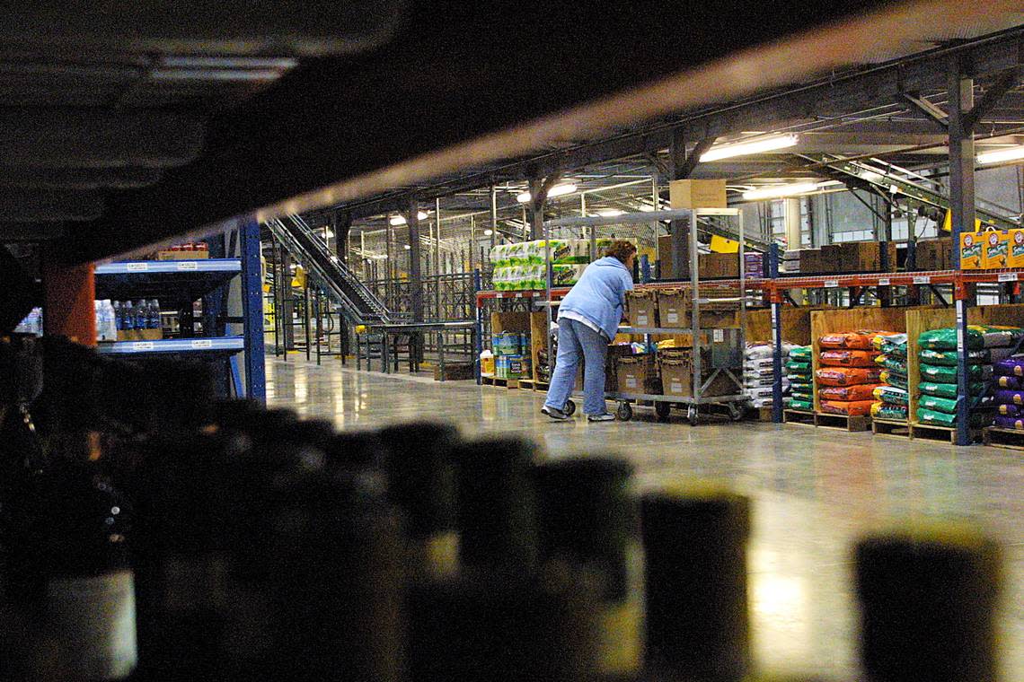 In 2001, PublixDirect launched its online grocery service in Pompano Beach. The service features a large selection of the products offered at a typical Publix store. Pictured is a scene inside the giant warehouse.