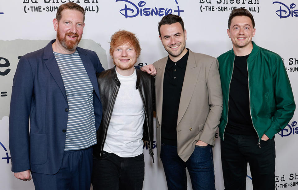 (L-R) Ben Turner, Ed Sheeran, Ben Winston and David Soutar attend the Disney+ "Ed Sheeran: The Sum of It All" New York screening at The Times Center on May 02, 2023 in New York City.