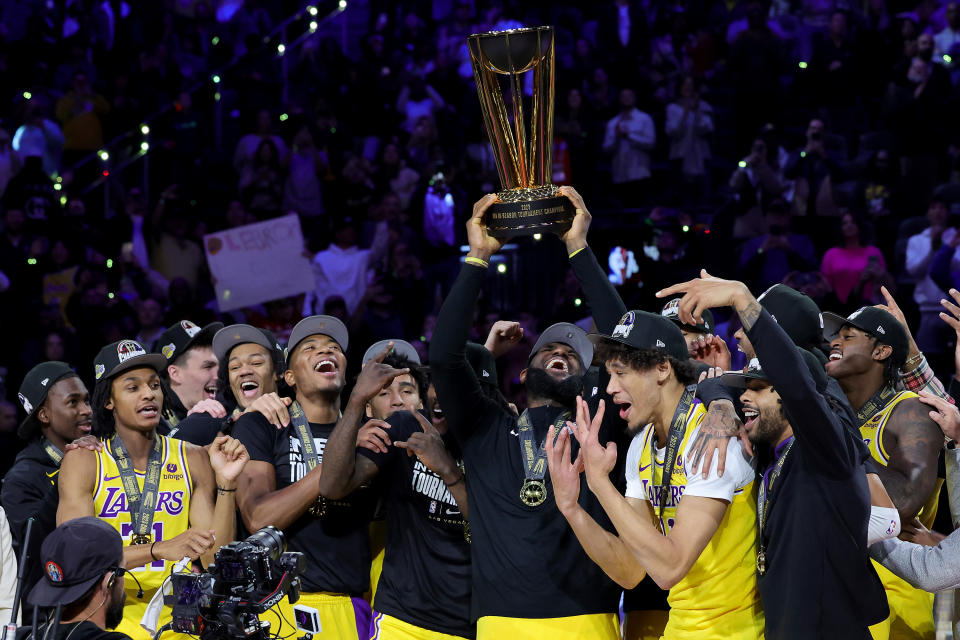 洛杉磯湖人稱霸首屆NBA季中錦標賽。（Photo by Ethan Miller/Getty Images）