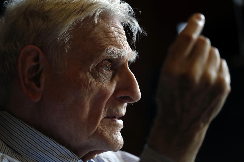 Nobel chemistry winner John B. Goodenough attends a press conference at the Royal Society in London, Wednesday, Oct. 9, 2019. The 2019 Nobel Prize in Chemistry has been awarded to John B. Goodenough, M. Stanley Whittingham and Akira Yoshino for the development of lithium-ion batteries. (AP Photo/Alastair Grant)