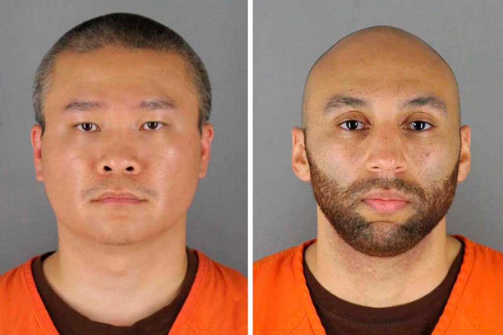 This combo of photos provided by the Hennepin County Sheriff’s Office in Minnesota, show Tou Thao, left, and J. Alexander Kueng. (Hennepin County Sheriff’s Office via AP, File)