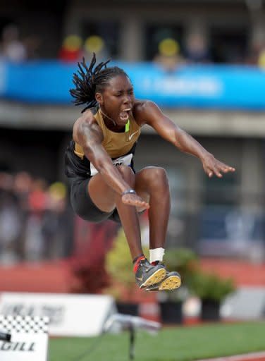 Brittney Reese competes in the women's long jump at the US Olympic Track and Field Trials on July 1. Reese won the women's long jump with the best leap in the world this year at 7.15m