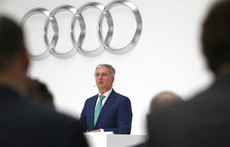 Audi CEO Rupert Stadler speaks during the company's annual news conference in Ingolstadt, Germany March 15, 2018. REUTERS/Michael Dalder
