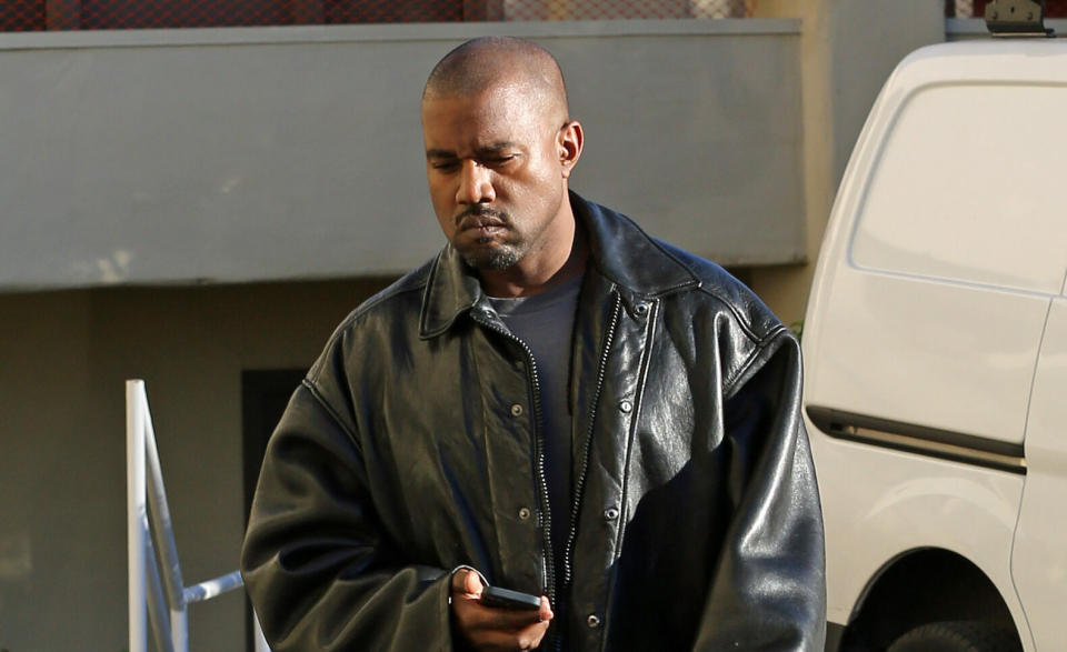 Kanye West heads to a office in Calabasas for a meeting