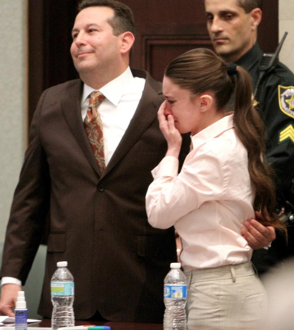 <div class="inline-image__caption"><p>Casey Anthony cries with her attorney Jose Baez after she was acquitted of murder charges on July 5, 2011 in Orlando, Florida. </p></div> <div class="inline-image__credit">Getty Images</div>